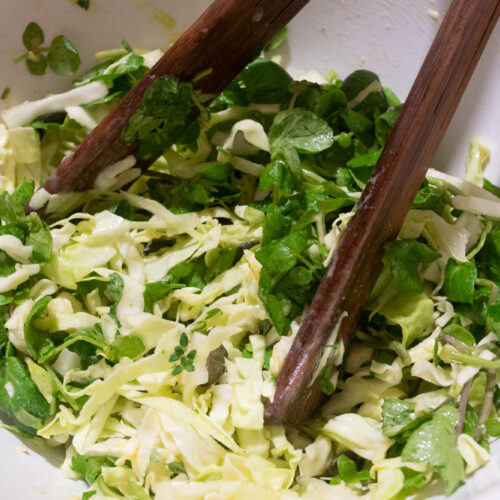 alt="cabbage and watercress salad."